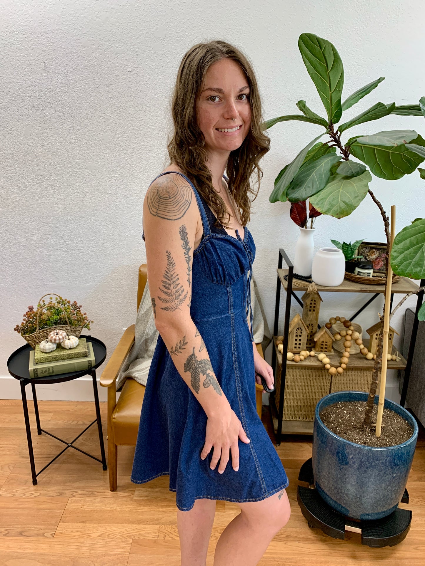Denim Smocked Bustier Dress