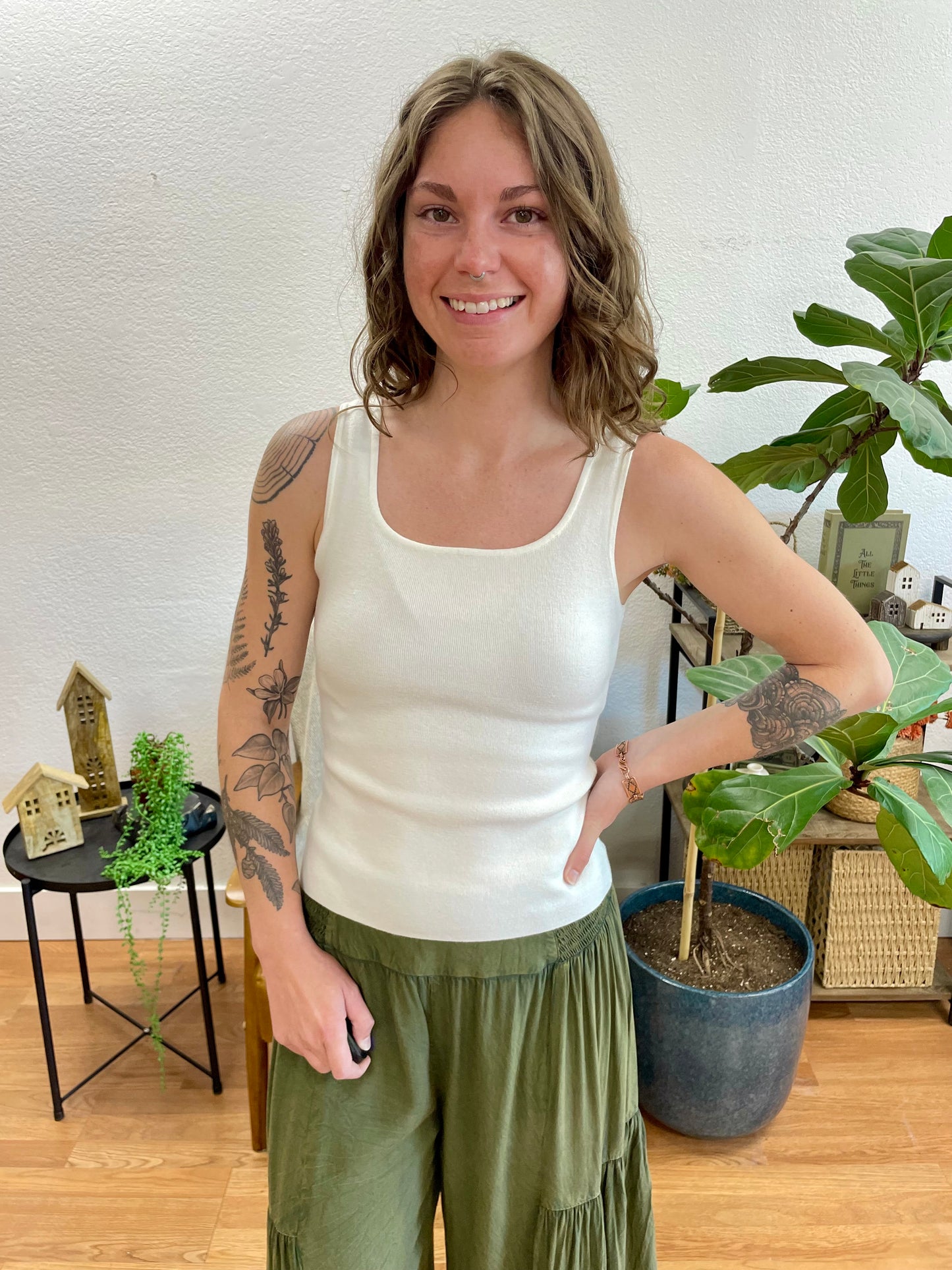 Ivory Square Neck Sleeveless Knit Top