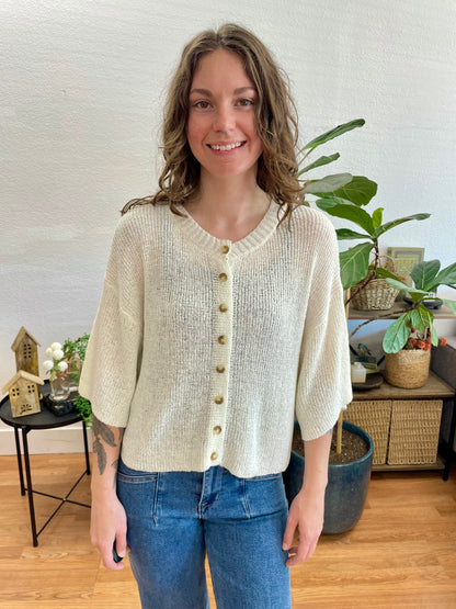 Ivory Short Sleeve Cardigan