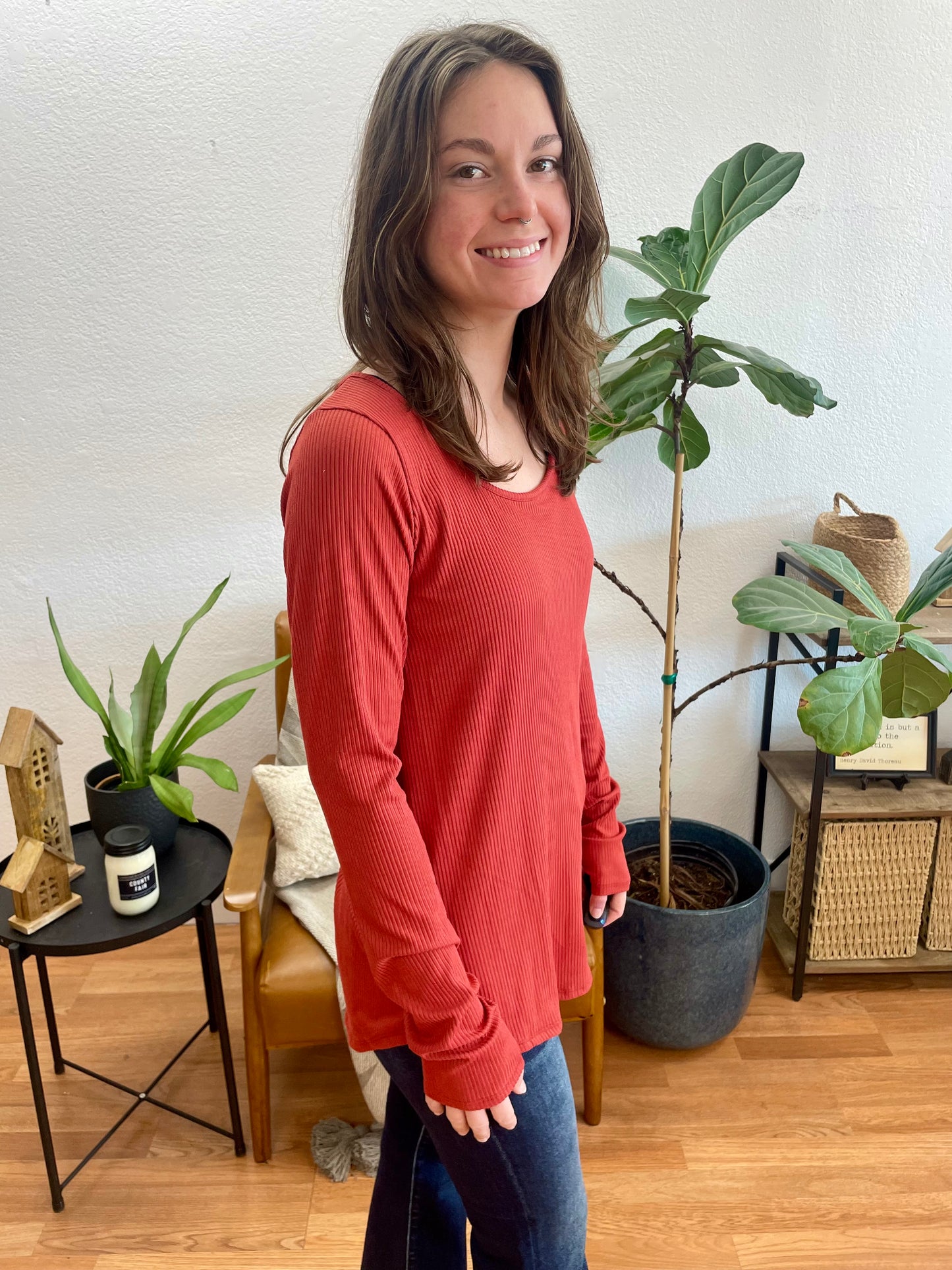 Rust Ribbed Top - Terra Cottage
