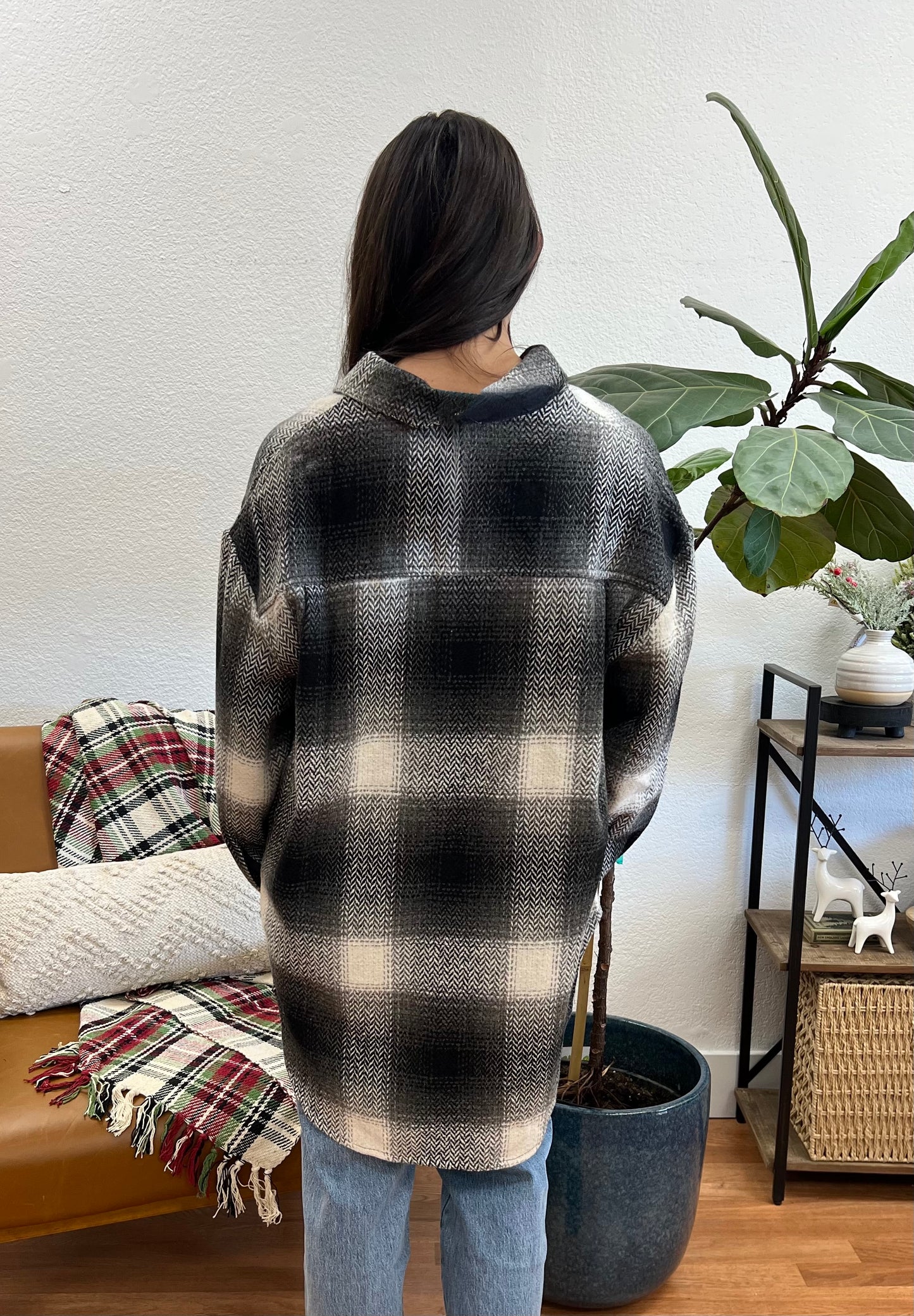 Grey Relaxed Plaid Shacket