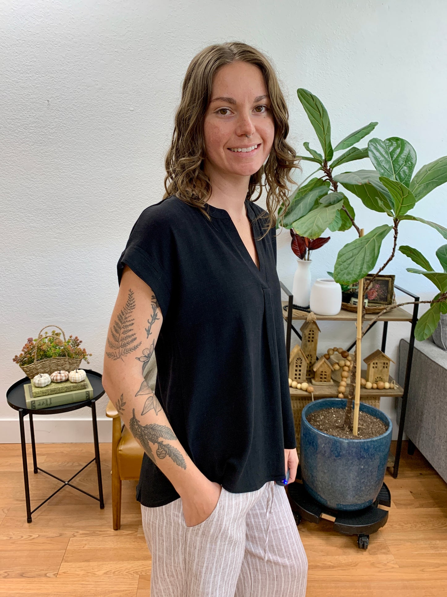 Black Back Button Blouse