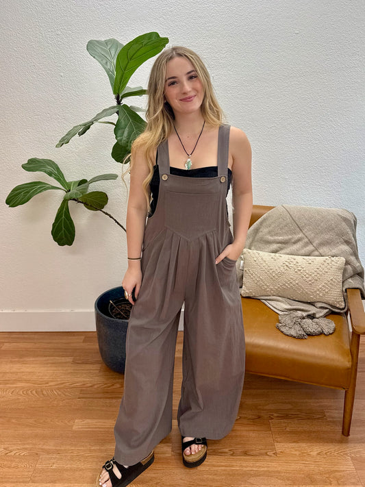 Charcoal Pintuck Detail Overalls