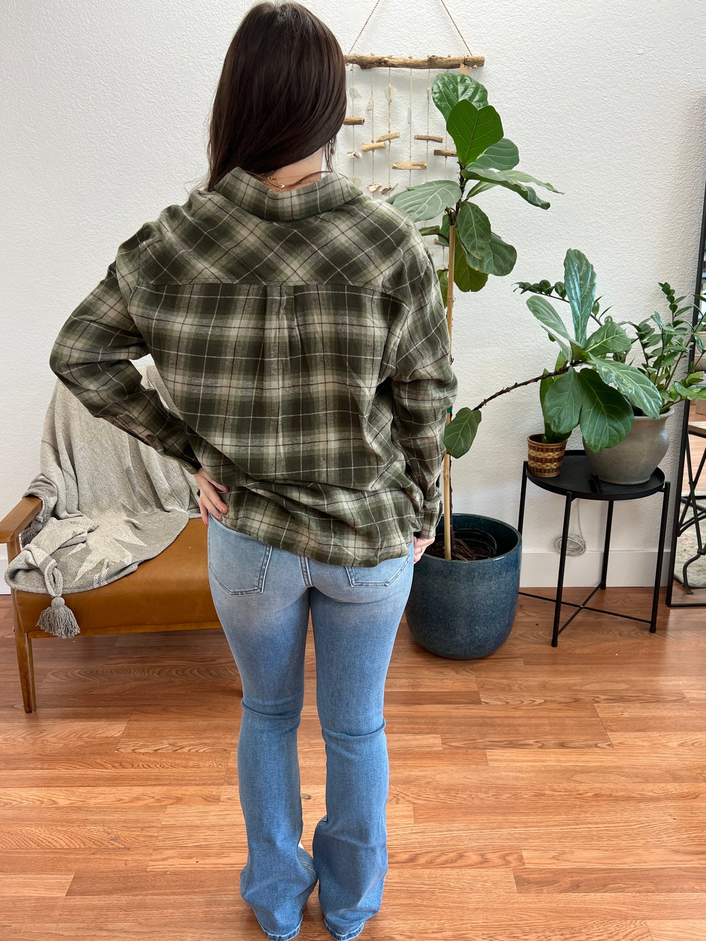 Olive Boyfriend Plaid Button Up Shirt