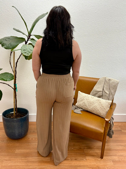 Mocha Pull On Pinstripe Pants