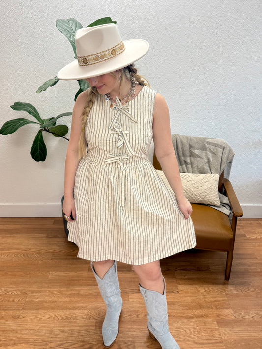 Oatmeal Bow Tie Seer Dress