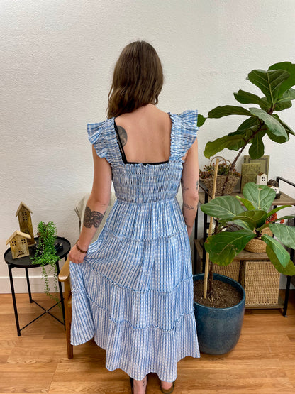 Blue Gingham Smocked Tiered Maxi Dress