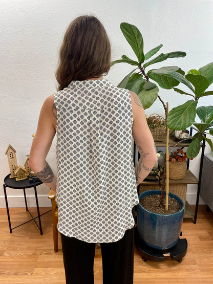 Ivory Woven Notch Neck Sleeveless Top
