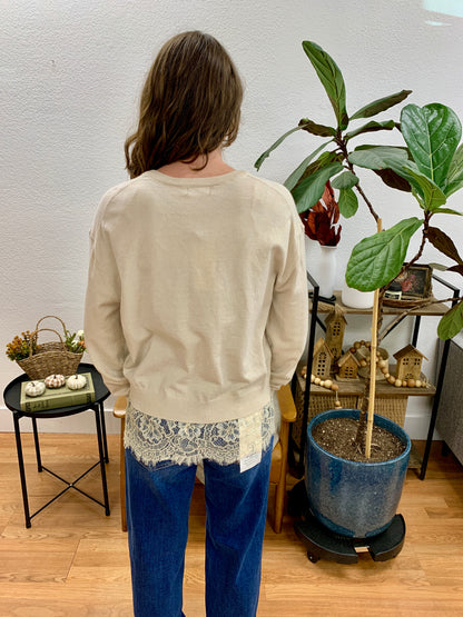 Oatmeal Lace Hem Sweater