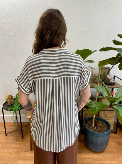Black Striped Short Sleeve Shirt