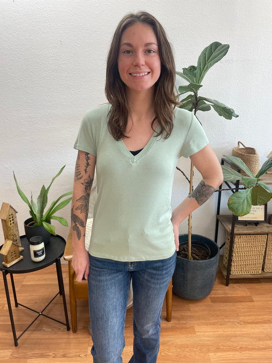Sage Classic Slim V Neck Tee