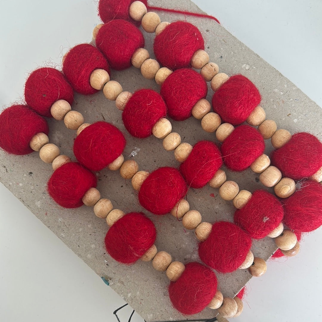 Red Wool and Wood Beaded Garland – Terra Cottage