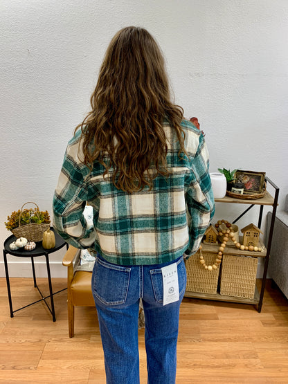 Teal Cropped Plaid Jacket