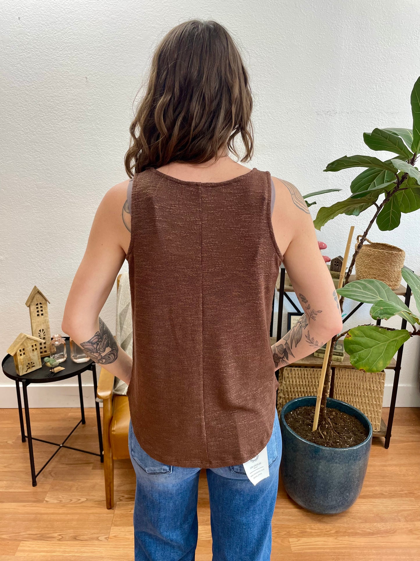 Brown V-Neck Hacci Tank - Terra Cottage