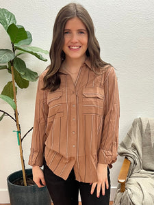 Mocha Retro Striped Blouse