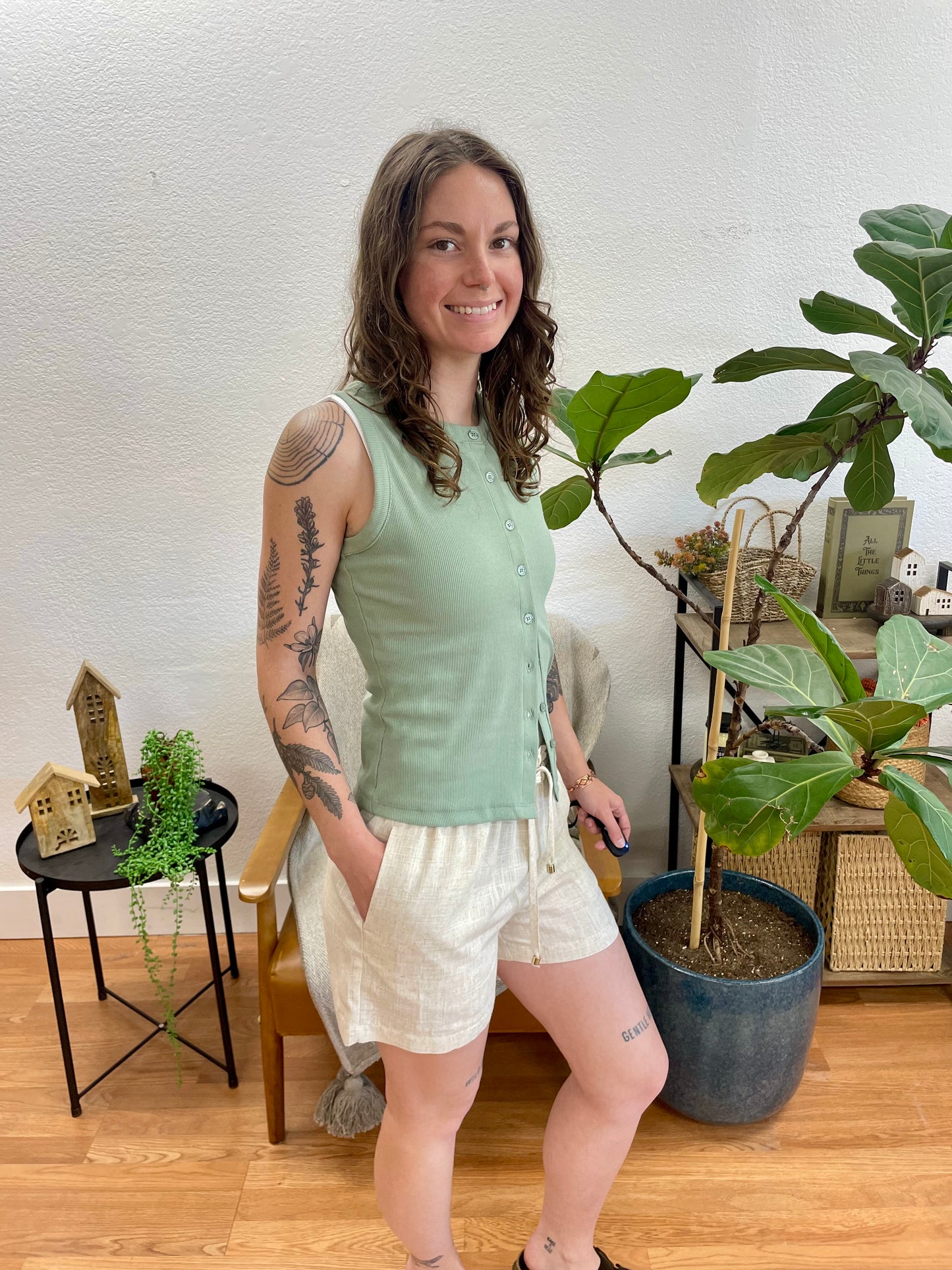 Oatmeal Linen Blend Shorts