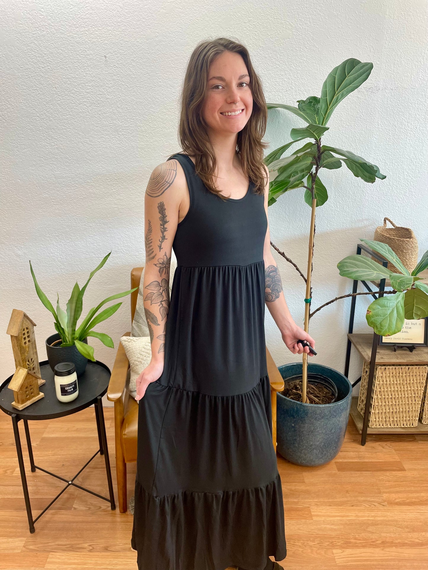 Black Solid Layered Hem Dress - Terra Cottage