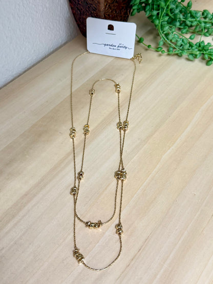 Long Dainty Gold Bead Cluster Necklace