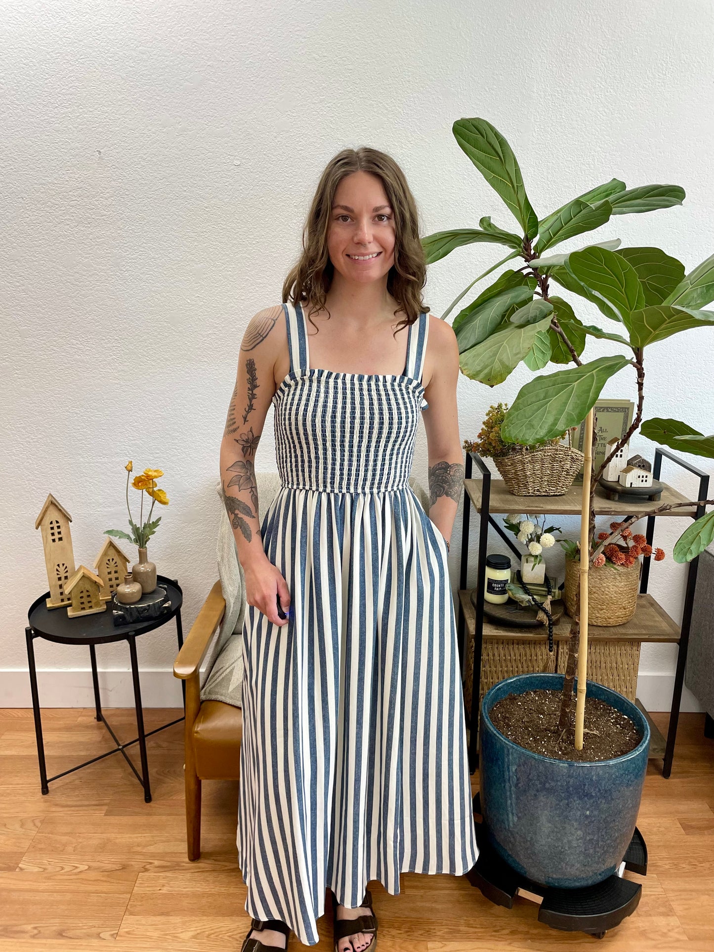 Navy Nautical Stripe Midi Dress