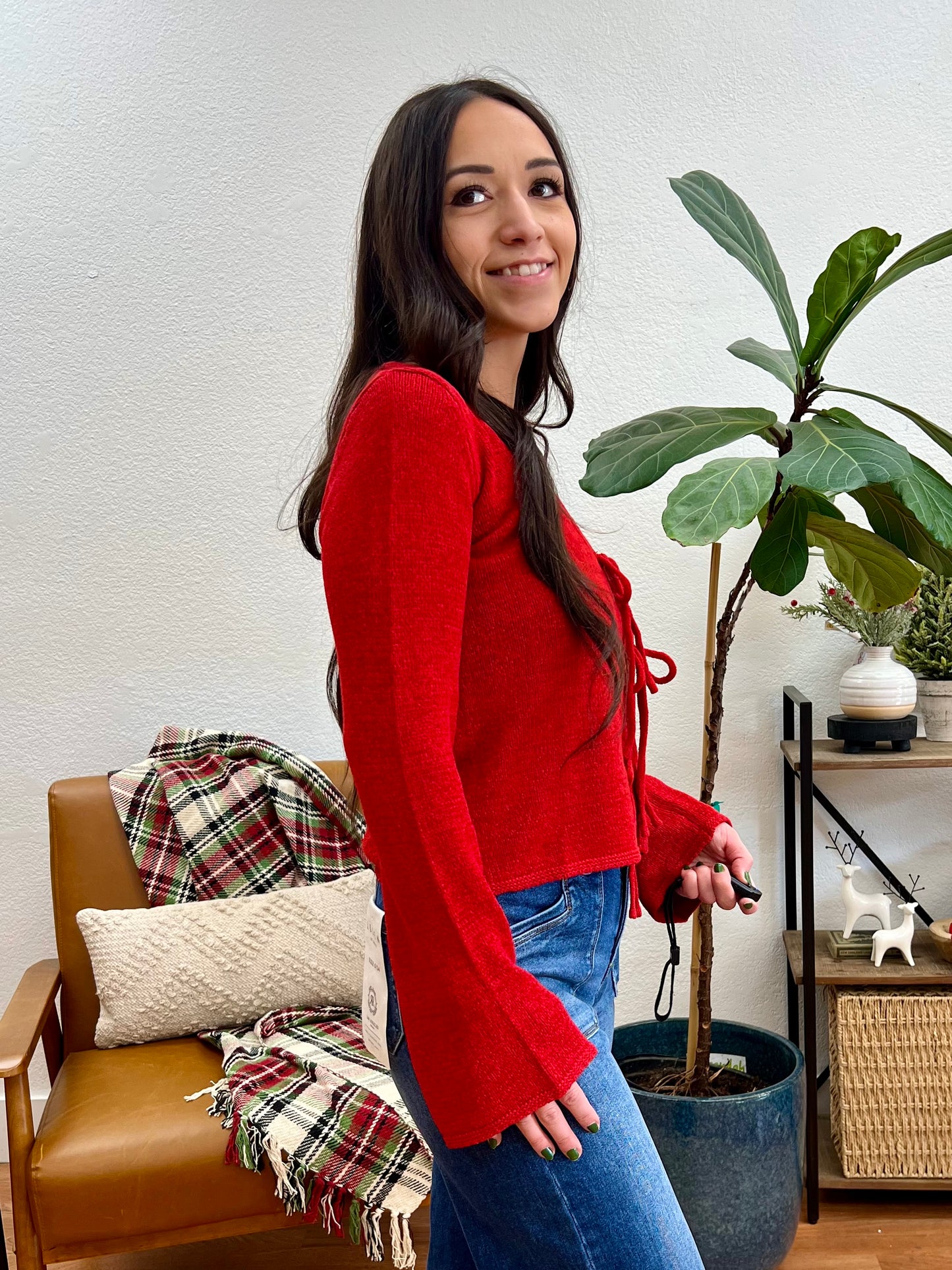 Red Tie Front Cardigan