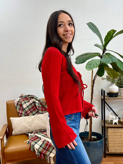 Red Tie Front Cardigan