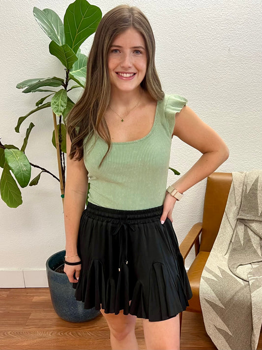 Sage Wash Ruffle Top