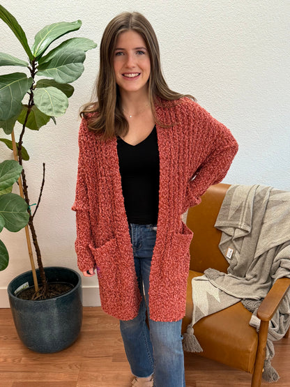 Rust Popcorn Cardigan