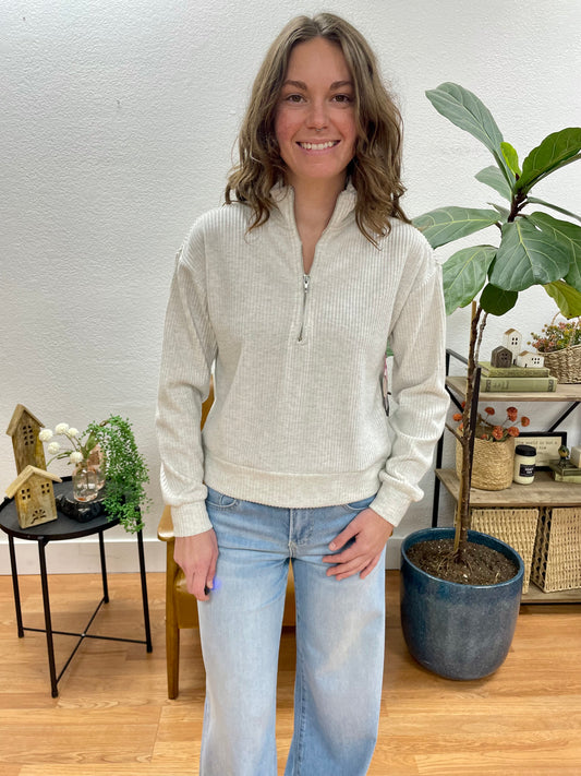 Oatmeal Half Zip Top - Terra Cottage