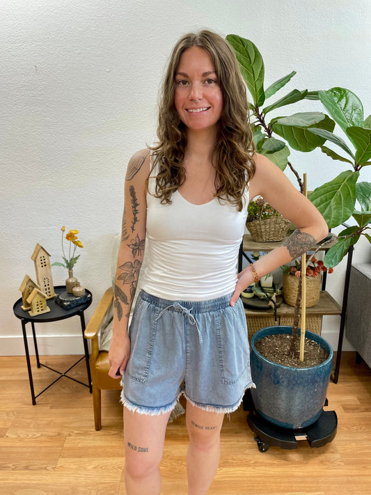 Blue Washed Frayed Detail Shorts