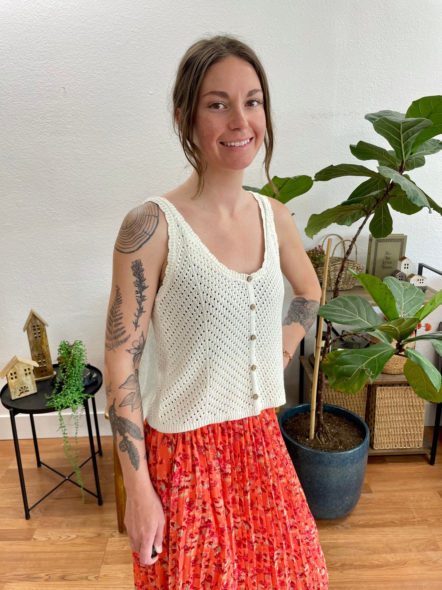 Cream Knit Button Up Tank
