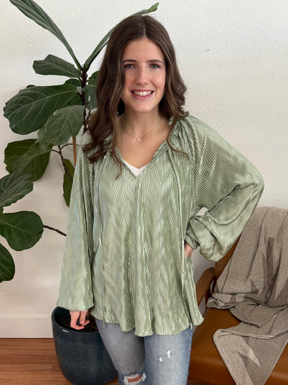 Sage Plisse Blouse