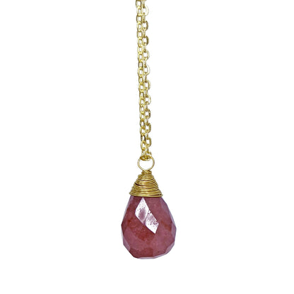 Gold-Plated Strawberry Quartz Teardrop Necklace