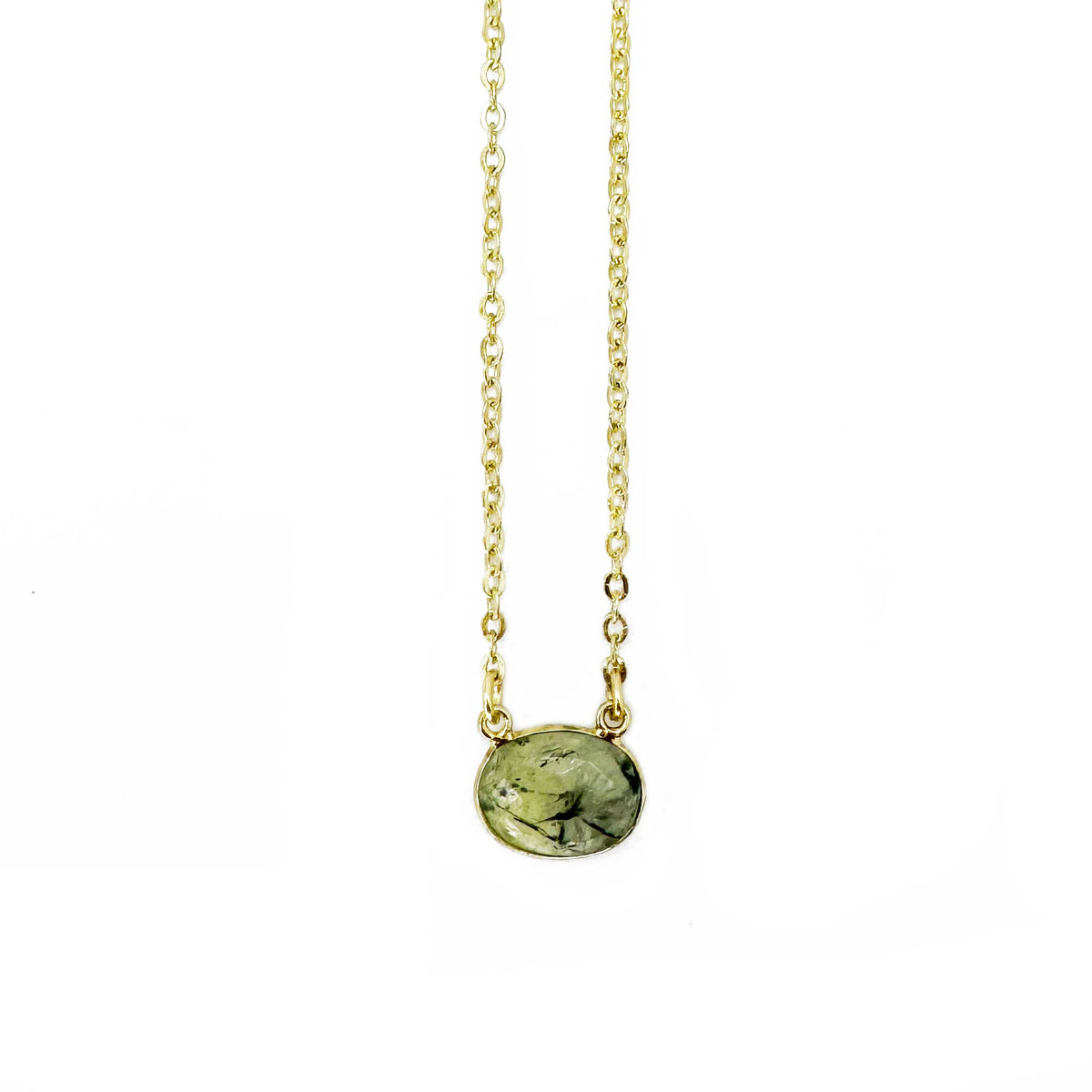 Gold Plated Necklace- Prehnite