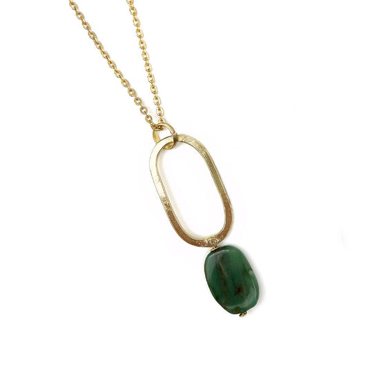 Gold Plated Geometric Necklace - Aventurine