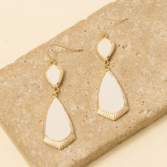 Ivory Leather Accent Double Teardrop Dangle Earrings