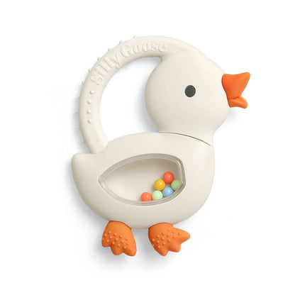 Silicone Teether with Rattle: Goose