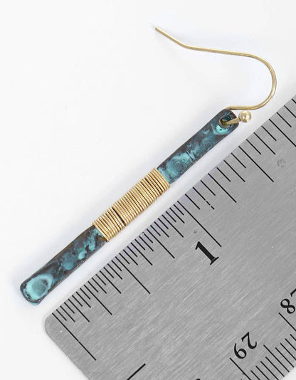 Patina Two-tone Wire Wrapped Hammered Vertical Bar Dangle Drop Earrings