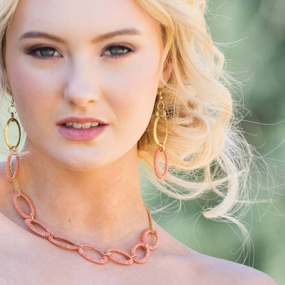 Sachi Terracotta Collection Earrings - Gold/Rust Oval Links