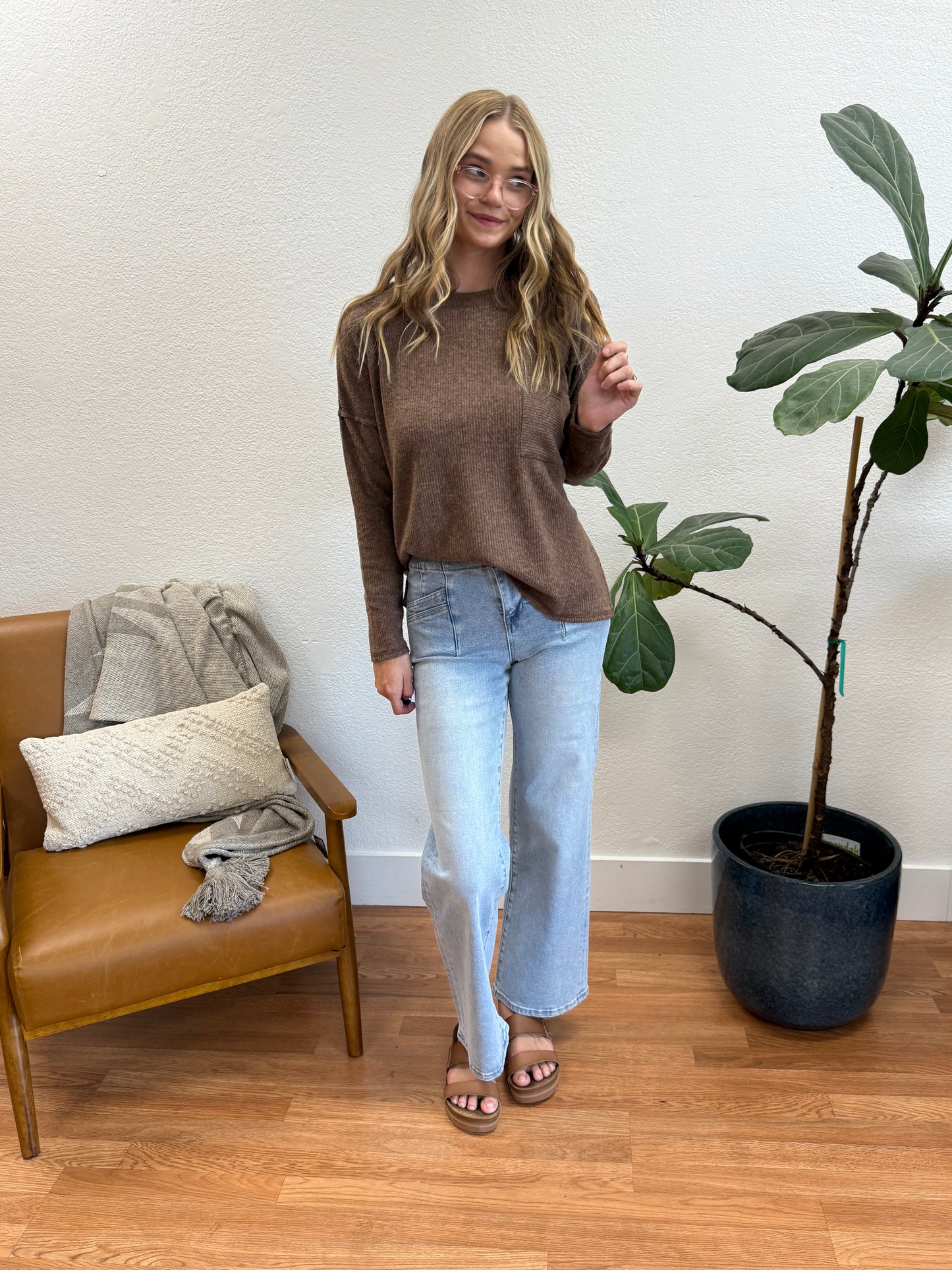 Brown Ribbed Hacci Sweater
