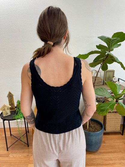 Black Knit Button Up Tank