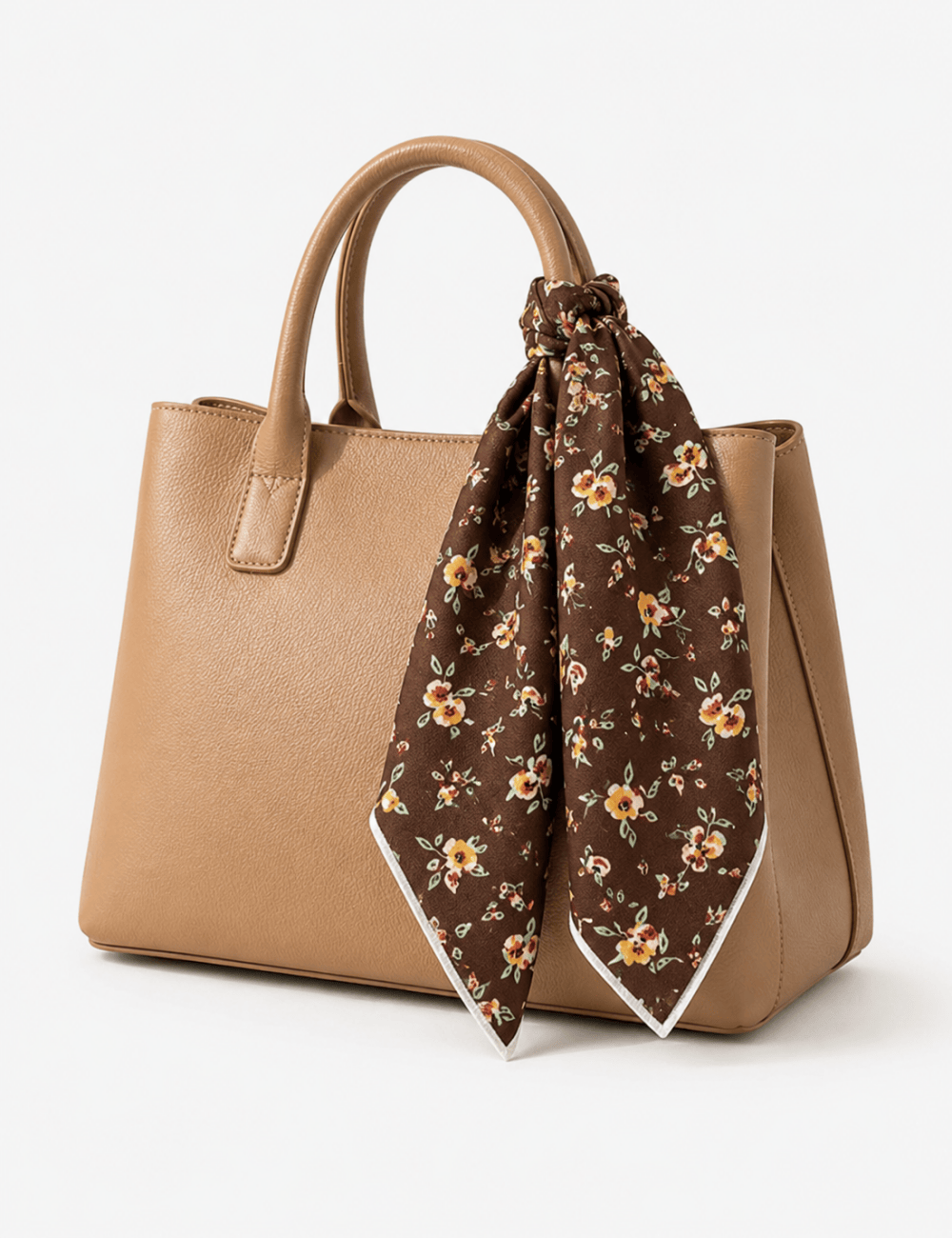 Coffee Floral Print Square Neck Scarf