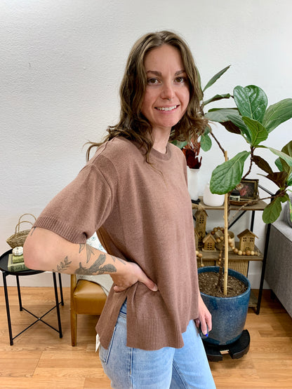 Sepia Wool Blend Boxy Knit Top