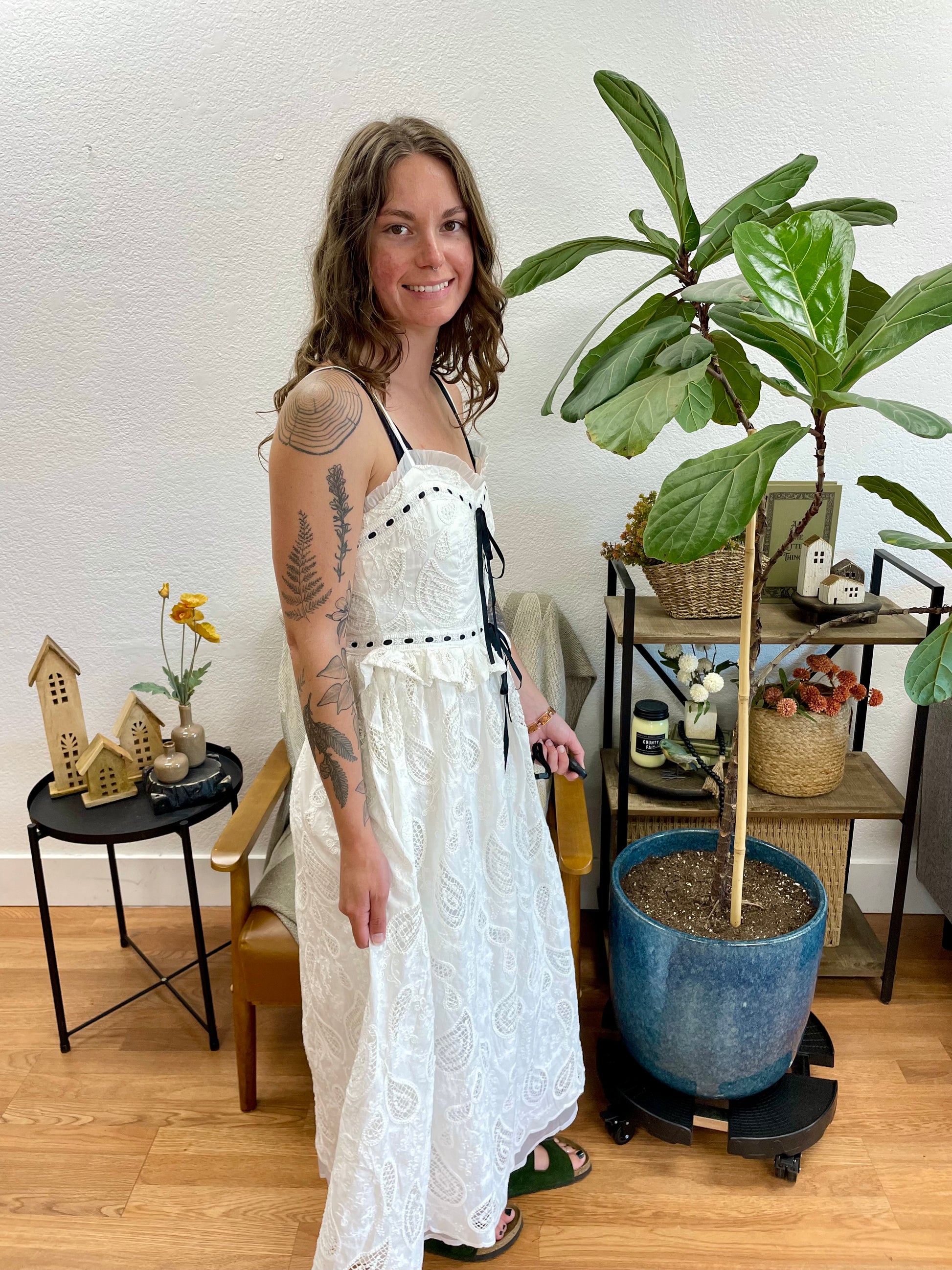 Lace Overlay Midi Dress Medium