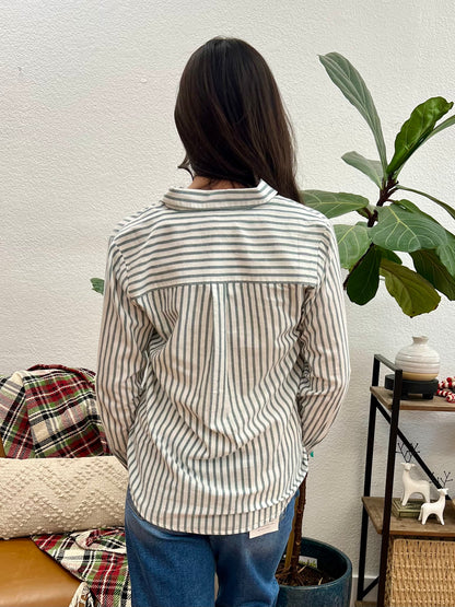 Moss Green Rolled Sleeve Striped Shirt
