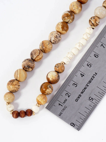 Inch Wooden Beads And Semiprecious Stone Long Necklace