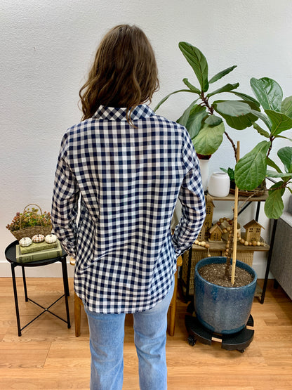 Navy Half Placket Gingham Shirt