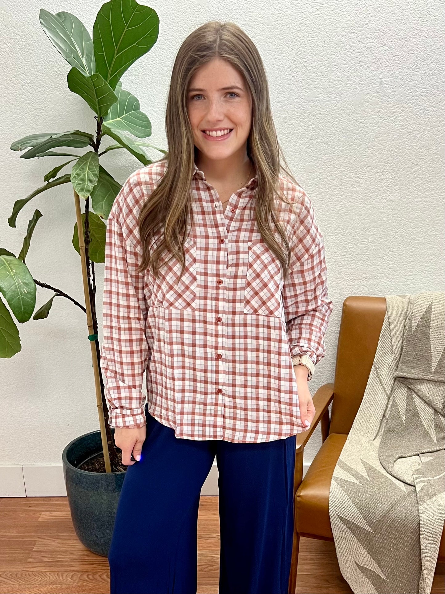 Rust Rodeo Girl Plaid Top