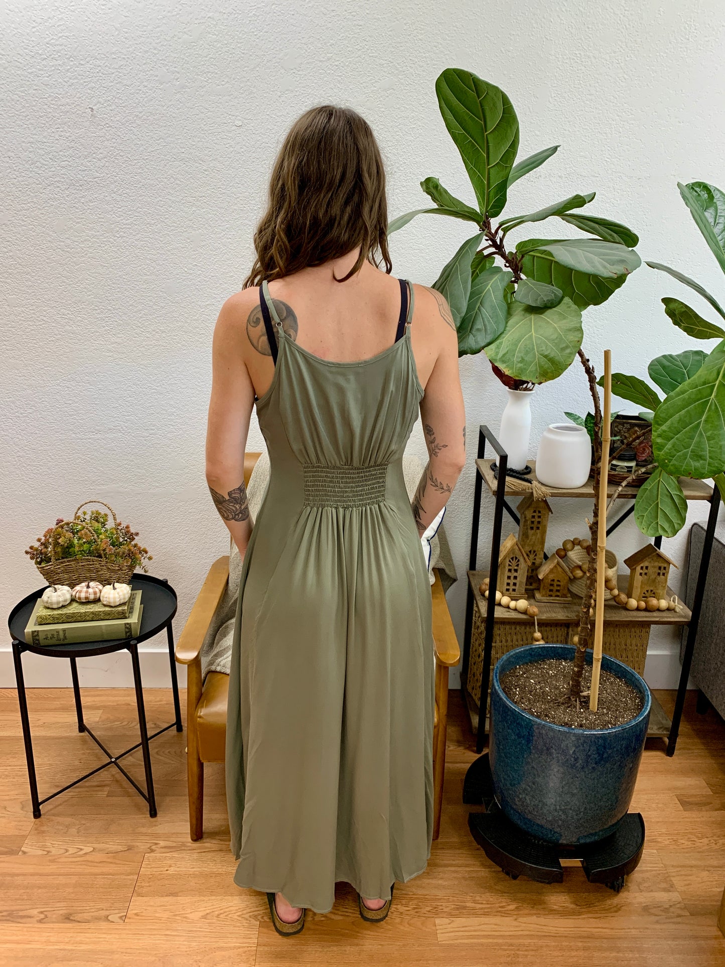 Olive Button Front Midi Dress