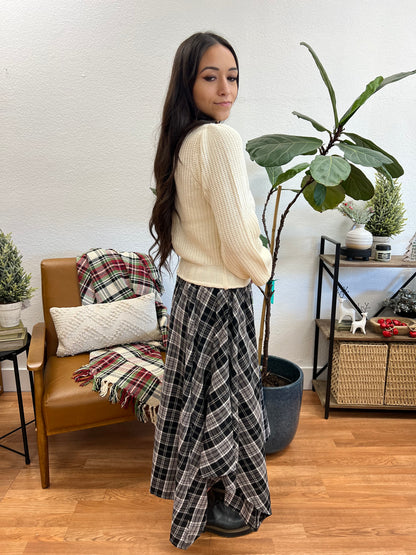 Plaid Scarf Hem Skirt