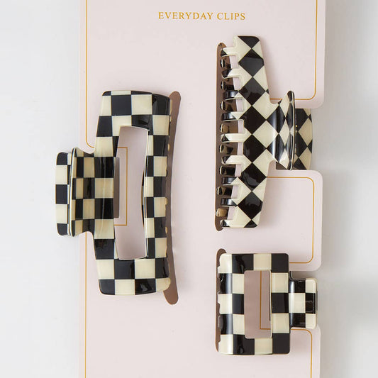 Checkered Hair Clip Claw Set